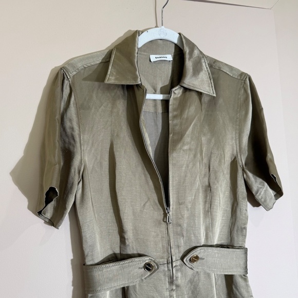 SANDRO Belted Satin Jumpsuit – Army Green – Size 36 – NWT - Picture 8 of 11